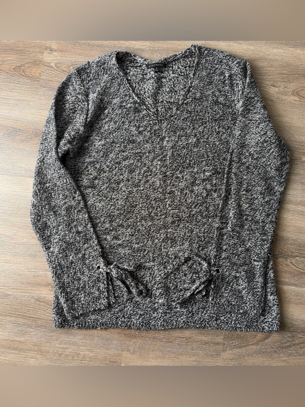 Black and Gray Speckled V Neck Sweater